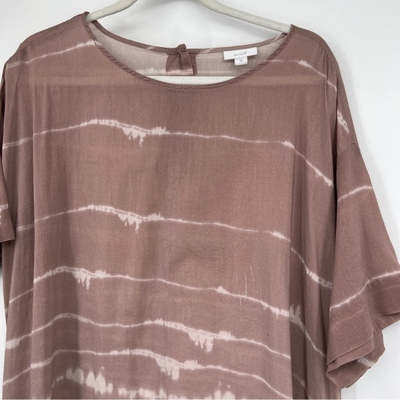 Pure Jill Tie-Dye Print Roundneck Short Sleeve Back Button Multicolor Tunic Top - Picture 2 of 16